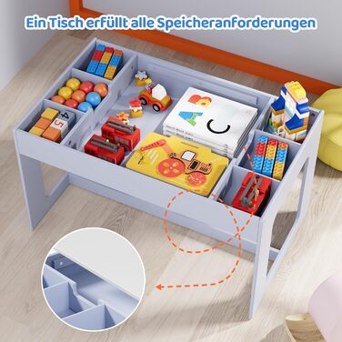 Дитячий стіл та комплект стільців Mamizо з місцем для зберігання, блакитний. Підходить для дитячої кімнати, школи, дитячого садка, від 3 років.