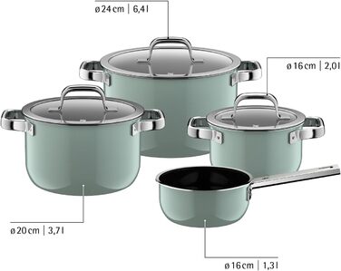 Набір каструль WMF Fusiontec 4 шт, індукція, нержавіюча сталь, чорний, Made in Germany (16/20/24 см)