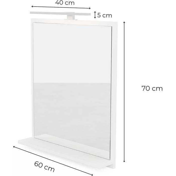 Дзеркало для ванної кімнати HAJDUK FURNITURE з підсвічуванням 4000K IP44, 70x60 см - Сучасне прямокутне дзеркало з полицею та LED-підсвічуванням - Преміум-якість
