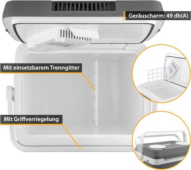 Електричний охолоджувач TZS First Austria 32 літри Підключення 12 вольт і 230 вольт з вилкою 12 В для автомобіля для кемпінгу, фестивалів і подорожей з функцією охолодження та збереження тепла чорний (32 л Сірий)