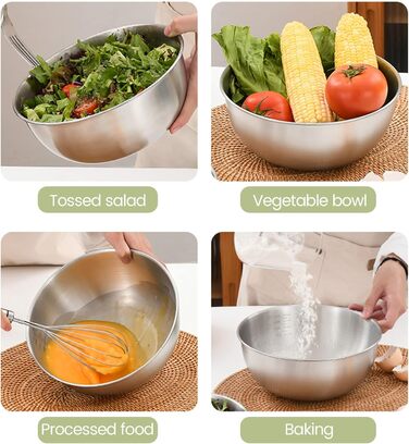 Набір місок для перемішування [5 шт] з нержавіючої сталі, 5 розмірів (0.7 л/ 1.2 л/ 1.8 л/ 2.5 л/ 3.5 л), придатні для миття в посудомийній машині. Салатниці, контейнери для перекусів та миски