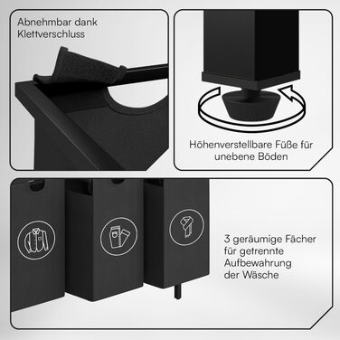 Сортувальник для білизни STEELSØN Rigil з 2 відділеннями, бамбукова полиця, 2 x 45 л, чорний, металевий, знімні мішки для білизни