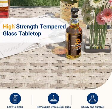 Набір садових меблів UDPATIO Lounge для балкона: стіл та 2 стільці, стійкий до погодних умов, для тераси та саду, поліротанг, 2 особи (кремовий, 3-частинний)