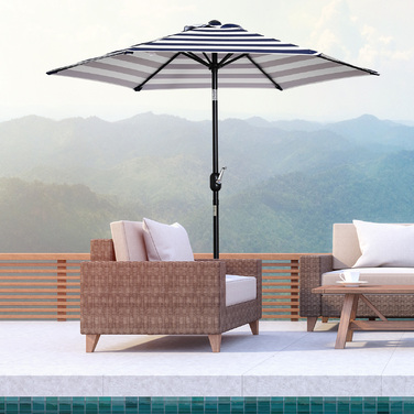 Сонячний парасоль для саду та тераси, сталевий каркас, блакитний смугастий дизайн, діаметр 230 см, висота 216 см