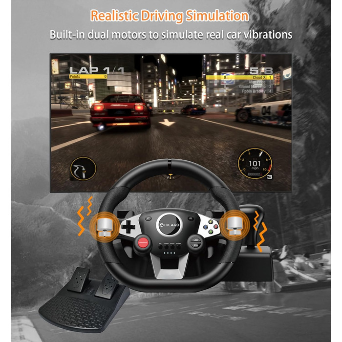 Ігровий кермо VooFun Racing Wheel для PC/PS4/Switch/PS3/Xbox One/Xbox 360 з педалями, 270°, чорний