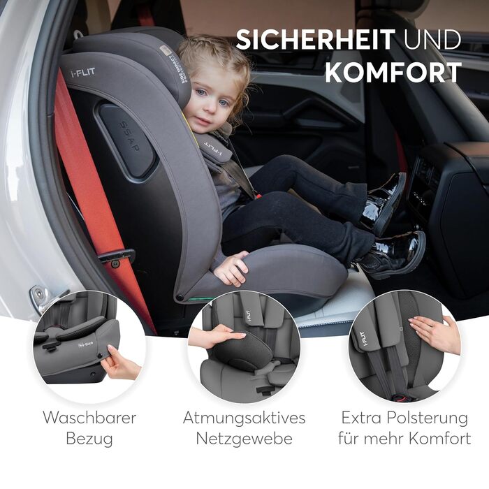 Автокрісло KikkaBoo i-Size i-FLIT 9-36 кг ISOFIX, група 1/2/3, 15 місяців - 12 років, з системою SPS, Top Tether, регульованою підголівником (чорне)