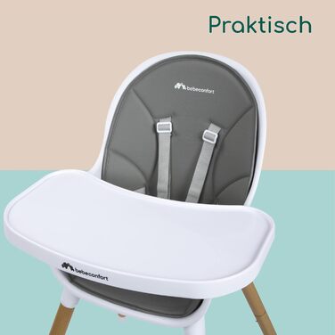 Дитячий стільчик Bebeconfort Avista 2, 4-в-1, 6 місяців - 14 років, до 60 кг, регульоване підношення, м'яке сидіння, сірий (Warm Grey)