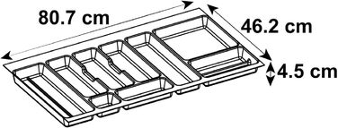 Лоток для столових приборів для шухляди - темно-сірий - Шухляда 120 см - Лоток для столових приборів (Д. 80,7 Х Ш. 46,2 см)