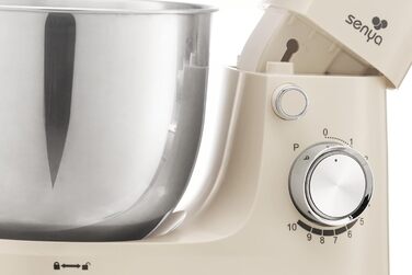 Кухонна машина SENYA 1500 Вт з чашею з нержавіючої сталі 5 л, 10 швидкостей + імпульсний режим, міксер, вінчик, гак в комплекті, захист від бризок з розділювачем яєць, тиха робота