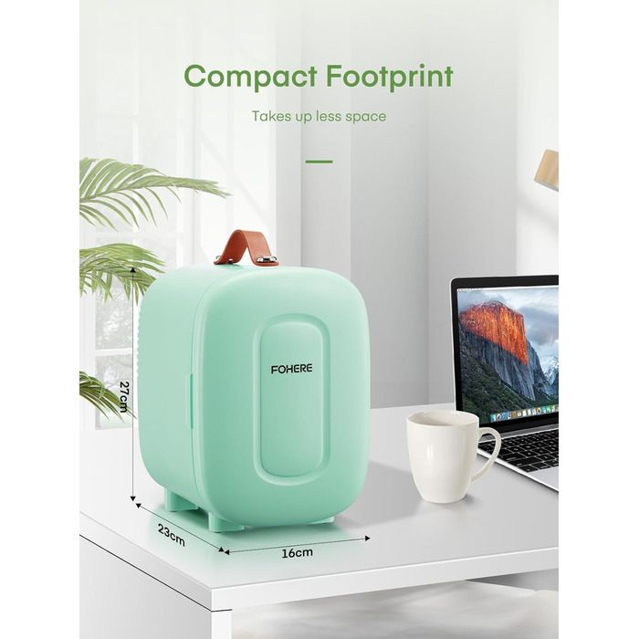 Міні холодильник FOHERE 5 літрів / 6 банок, USB живлення, 220V AC/12V DC, для напоїв та догляду за шкірою, білий (зелений)