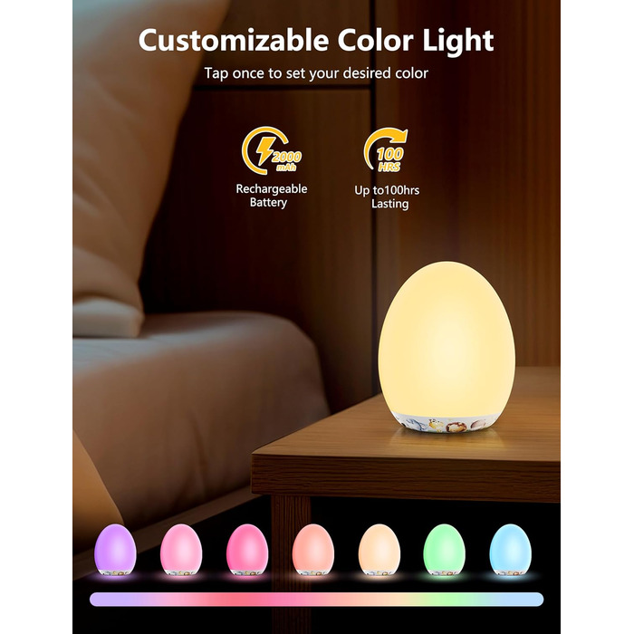 Нічник-ліхтарик MediAcous для дітей та малюків з 8 кольорами, регулюванням яскравості, таймером 1 година та сенсорним керуванням. Декоративний нічник з мисливцями для дитячої кімнати (білий)