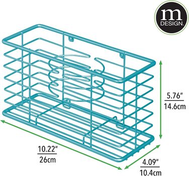 Металевий тримач для фена mDesign-безпечне сховище для фена з трьома відділеннями-універсальна багатофункціональна полиця для зберігання фена, щипців для завивки і випрямляча- (бірюзово-зелений)