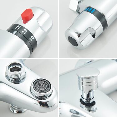 Змішувач для ванни з термостатом, настінний монтаж, хром. Змішувач для ванни та умивальника для ванної кімнати