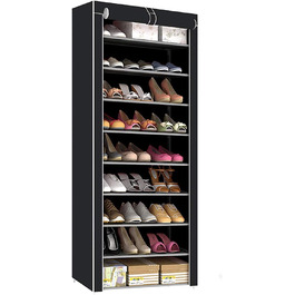 Полиця для взуття Gutsbox з кришкою, 10-шаровий 9-шаровий пилозахисний шафа для взуття, місткістю до 30 пар взуття, 58 x 28 x 160 см (чорний)