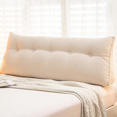 Підголівник для ліжка Hruile Extra Großes, подушка для підтримки попереку, килимок-стілець з підлокітниками для перегляду телевізора, читання, роботи, ігор, 75 x 40 x 55 см, (120*50*20 см, Бежевий)