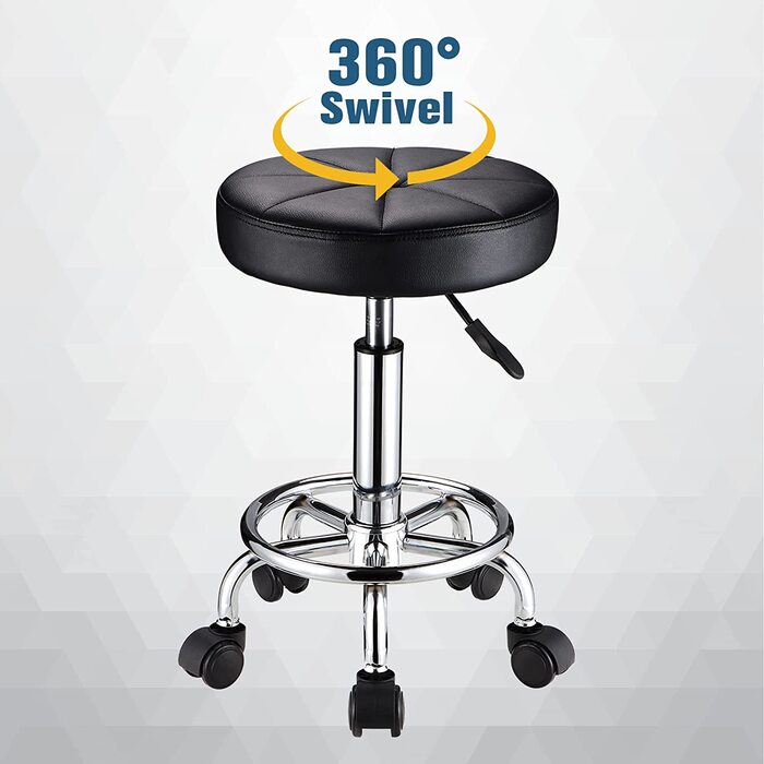 Обертовий стілець hmtot з коліщатками круглий стілець на коліщатках зі штучної шкіри регульований по висоті чорний