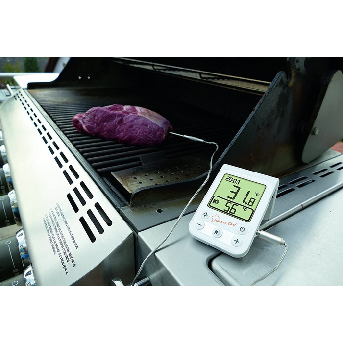 Шеф-кухар, цифровий термометр для смаження на грилі з підсвічуванням, пластиковий, L85 x W30 x H225 мм (білий)