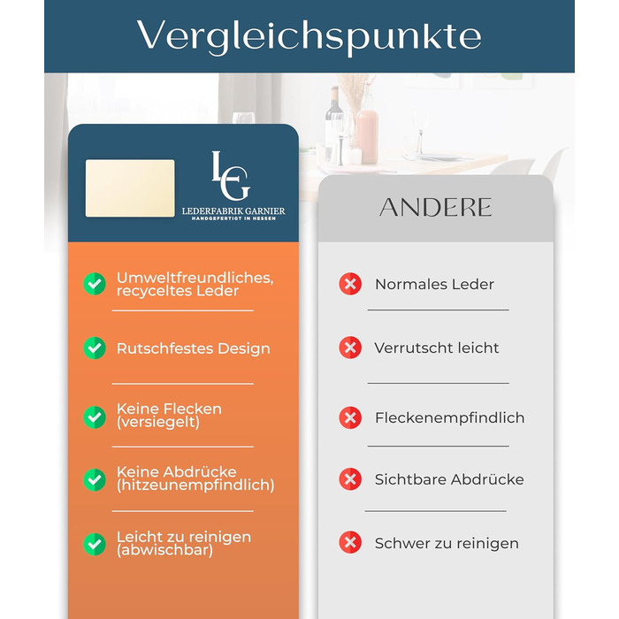Набори серветок на стіл, 4 шт. – екологічні, стабільні та неслизькі – з високоякісної переробленої шкіри, Made in Germany (Бежевий)