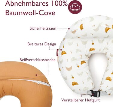 Подушка для годування Momcozy з захисним бордюром – ергономічна подушка для годування та підтримки з регульованим ремінцем та знімним бавовняним чохлом, дизайн 