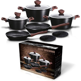 Набір каструль Melody Pot Set 10 шт. Високоякісний литий алюмінієвий набір каструль Каструлі з антипригарним покриттям Усі типи плит Індукційна безпечна посудомийна машина Безпечний набір сковорідок Набір каструль для приготування їжі 10 предметів Повний вигляд дерева-1