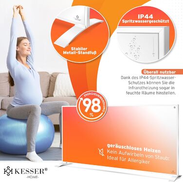 Інфрачервовий обігрівач KESSER® 700W: енергозберігаючий, з пультом та термостатом, настінний/підлоговий, білий