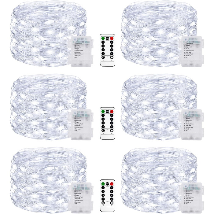 Льодогенератор 6 шт. Батарейки, 5M 50 LED, з таймером та пультом, 8 режимів, вологостійкий, теплий білий, для прикраси інтер'єру/екстер'єру, Різдва, саду, вечірки, весілля