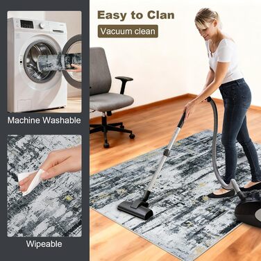 Килимок для підлоги під стілець для твердої підлоги Бохо, килимок для столу, антиковзний килим для офісного стільця (120x150 см, Чорне Золото)