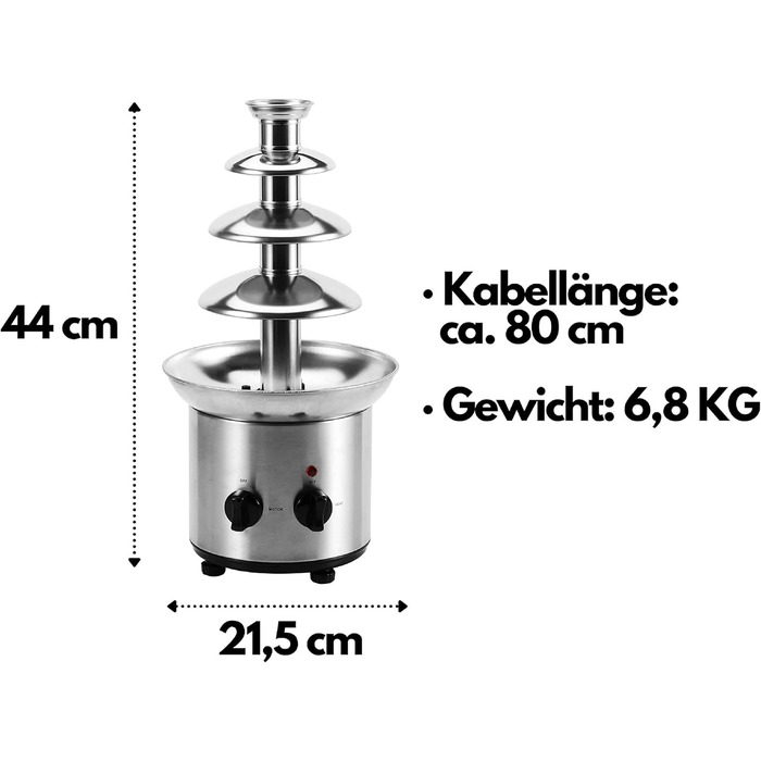 Шоколадний фонтан | 170 Вт | 1.25 кг | Якісний нержавіюча сталь | 4-рівневий | Термостійкий | Для дому та заходів
