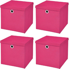 Кошик для зберігання Складна коробка 32 x 32 x 32 см Кошик для полиць складний з кришкою (рожевий), 4 шт.