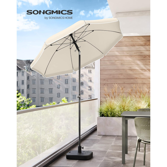 Пляжна парасоля SONGMICS 160 см, захист від сонця UPF 50+, регульована висота, нахил 30°, з чохлом, для балкона, саду, тераси, пляжу, без основи, бежевий