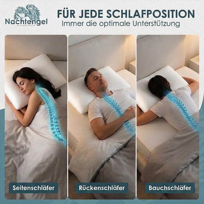 Ортопедична подушка для сну 40x60 з Memory Foam та підтримкою шиї – біла подушка для спини, живота та бокового сну Oeko-TEX, 12 см