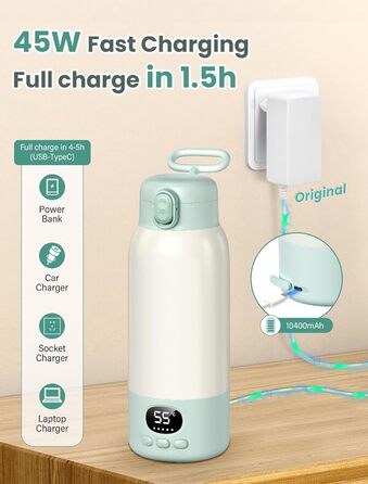 Підігрівач для пляшечок Baby, мобільний, портативний, з акумулятором 10400mAh, контроль температури, для подорожей та нічного годування