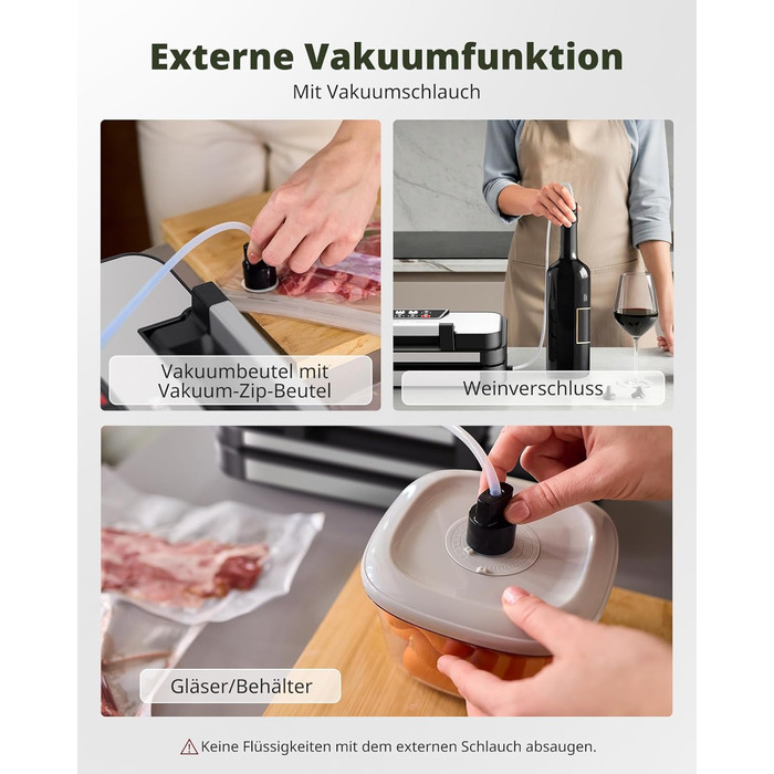 Вакууматор AIRMSEN 95 кПа з функцією підкачки, професійний вакуумулятор для сухих та вологих продуктів, 120 Вт, з відсіком для рулонів, різаком та шлангом, подвійний шва 2x3 мм