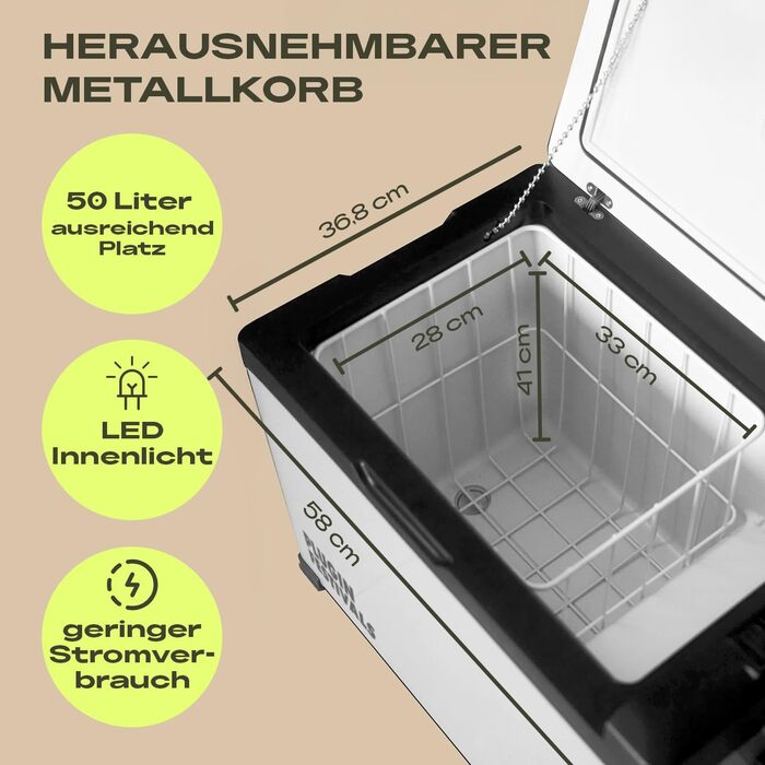 Автомобільний компресорний холодильник/морозильна камера 50л -20°C для кемпінгу, 12V/230V