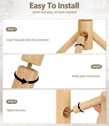 Підставка для одягу з бука, 9 гачків, 3 рівня висоти, білий колір, дерев'яна