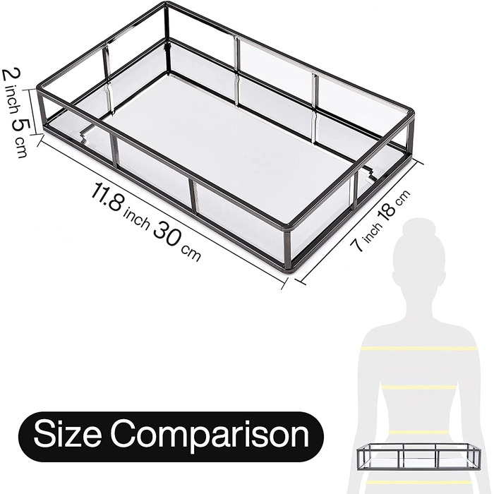 Дзеркальний піднос чорний, димчаста вінтажна металева тарілка, дзеркальний декоративний дзеркальний піднос прямокутної форми, піднос для декорування, як Sc