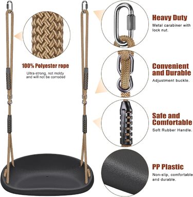 Дитяча гойдалка BeneLabel для дому та саду, пластиковий сидіння, регульоване тросове кріплення 130-200 см, до 113 кг, зелений колір