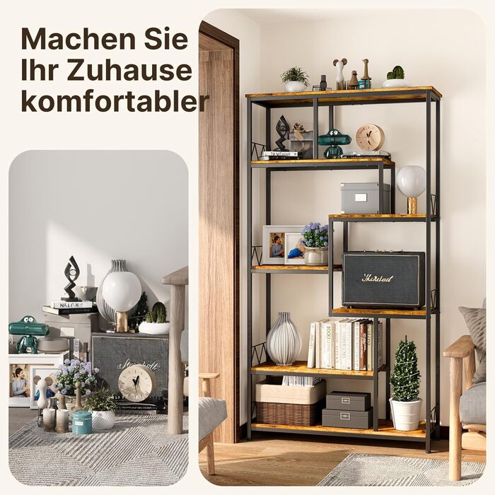 Стильна полиця Bealife для книг, 5 ярусів, 98 x 30 x 180 см, для вітальні, офісу, робочого кабінету, в стилі ретро, індустріальний дизайн