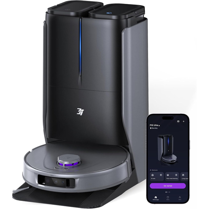 Робот-пилосос 3i P10 Ultra S з вологою ганчіркою, станція самостійного очищення, 18000 Па, для прибирання кутів, миття та сушіння, самостійне очищення та заправка, знімний моп, чорний