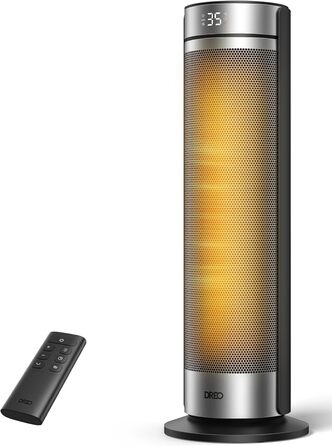 Електричний обігрівач Dreo 23 дюйми, 2000 Вт, тихий, з пультом, таймером, осциляцією, 5 режимів, PTC-кераміка, термостат, для великих приміщень, офісу, срібний