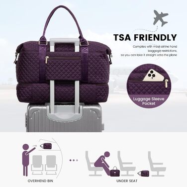 Спортивна сумка LOVEVOOK для жінок: велика дорожня сумка-мішок з косметичкою, відділенням для взуття, водонепроникна, для подорожей, спортзалу, клініки, пологів (M-2шт, темно-фіолетовий)