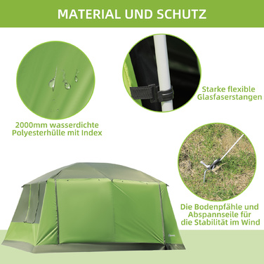 Outsunny Camping Tent Купольний намет Сімейний намет 2 спальні кабіни 4-8 осіб L405 x W305 x H225 см