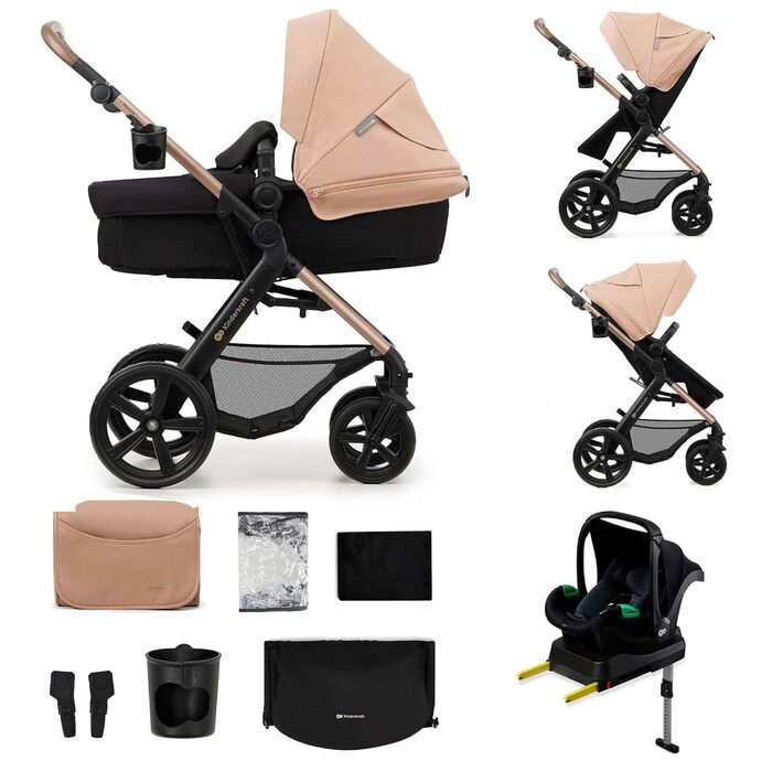 Дитяча коляска Kinderkraft MOOV2 4 в 1 з автокріслом I-SIZE, бежевий PRO, до 22 кг