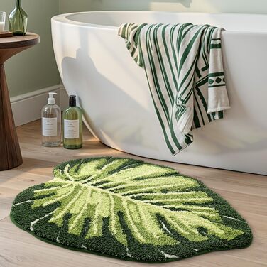 Килимок для ванної кімнати DEXI Ovale - антиковзаючий, з малюнком, 80x120 см, Monstera