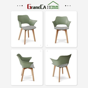 4-Piece GrandCA HOME кухонні стільці Nordischen стилю з масивними дерев'яними ніжками, оббиті стільці для спальні, вітальні, кухні, зелений