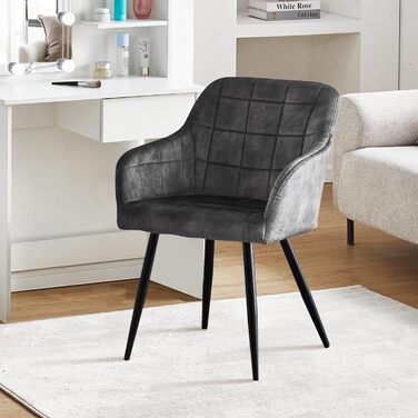 CLIPOP Комплект стільців для їдальні (6 шт.), з підлокітниками, штучна шкіра, для кухні, вітальні, сірий велюр