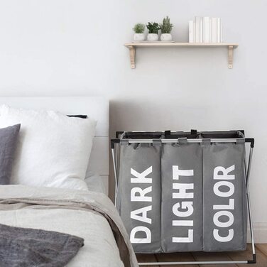 Сортувальник для білизни Oxford Trio з 3 відділеннями (102L), сірий | Кошик для білизни, контейнер для брудної білизни