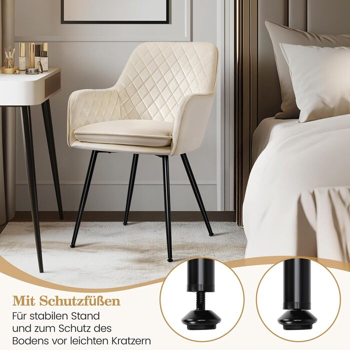 Стільці для обідньої зони Yaheetech, кухонні стільці з м'яким сидінням та підлокітниками, штучна шкіра, набір 4 шт., коричневий (бежева тканина)