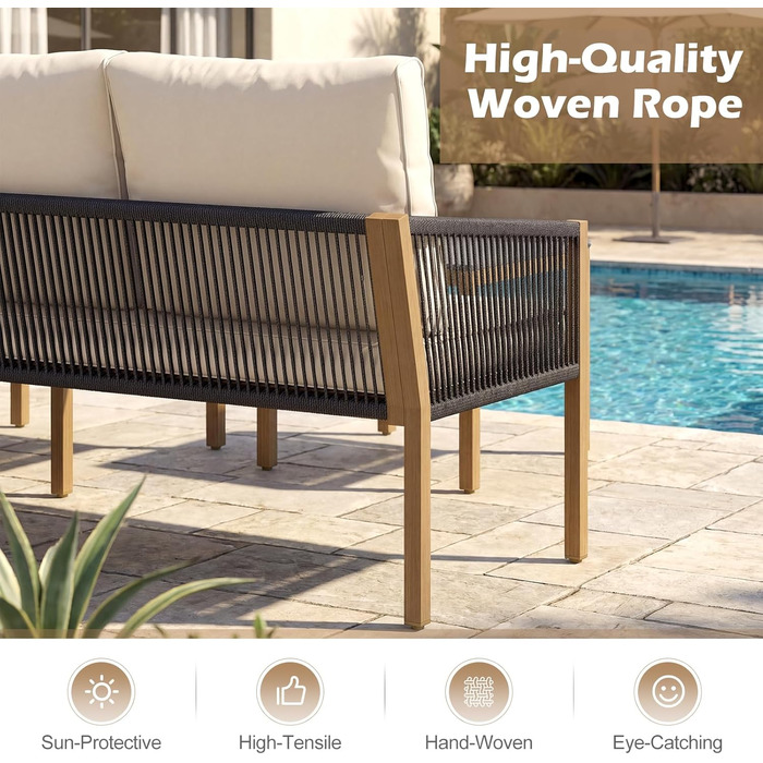 Садовий набір меблів з ротангу COSTWAY: Лаунж-комплект з столом та подушками для саду, балкону, тераси (Бежевий)