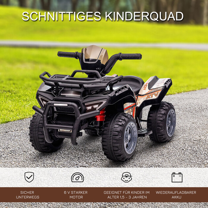 HOMCOM Mini Electric Quad Kids Electric ATV Світлодіодне переднє світло Дитячий автомобіль для 18-36 місяців Дитячий металевий ПП пластик чорний 70x42x45см